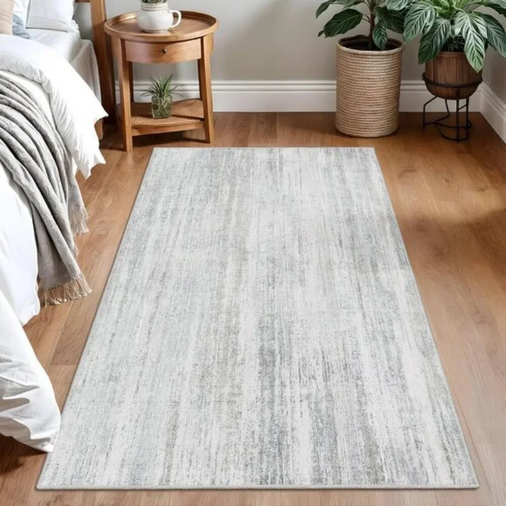 New 3x5 Washable Entryway Rug, Grey Low Pile Non-Slip Abstract Carpet for Home